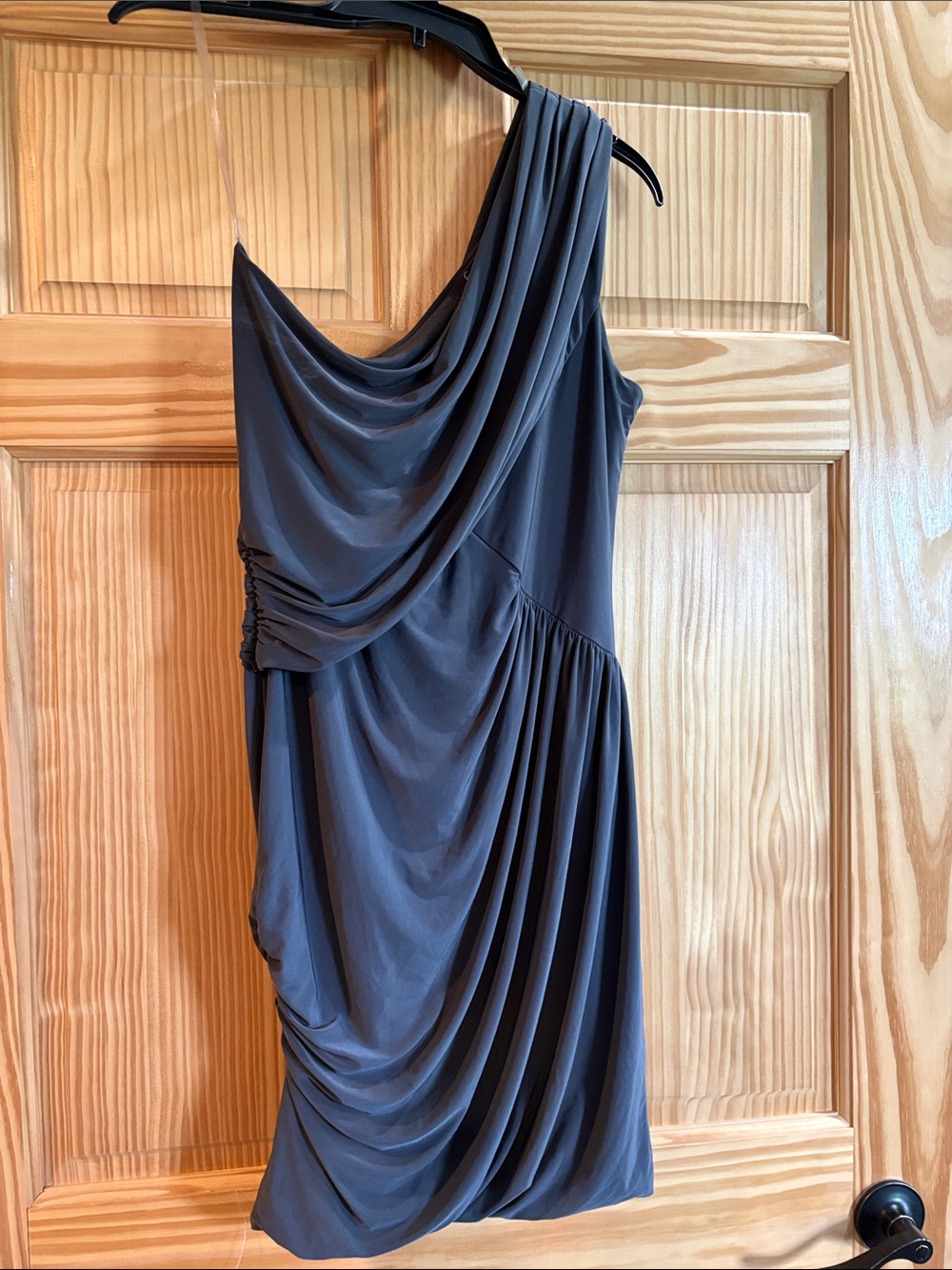 Soprano One-Shoulder Draped Dress in Charcoal